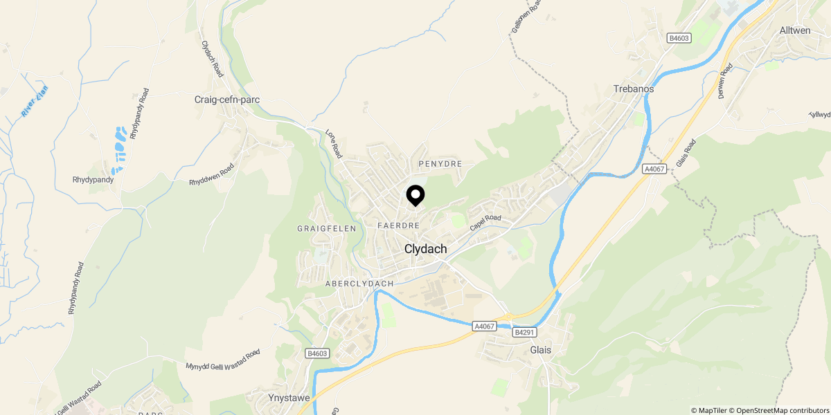 Approximate location of Bryn Tirion, Clydach, Swansea, SA6 5LB